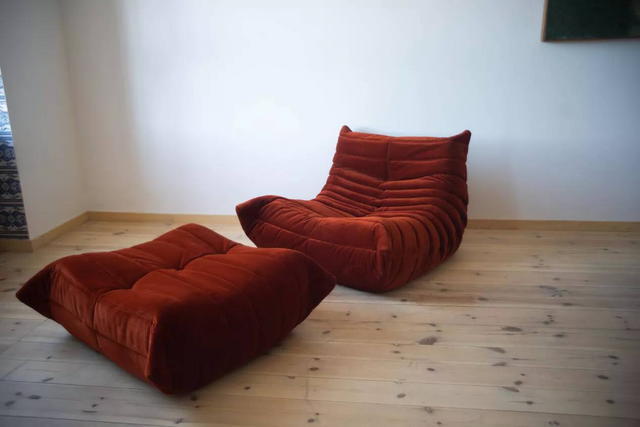 Set of Togo lounge chair and pouf by Michel Ducaroy for Ligne Roset, 1973