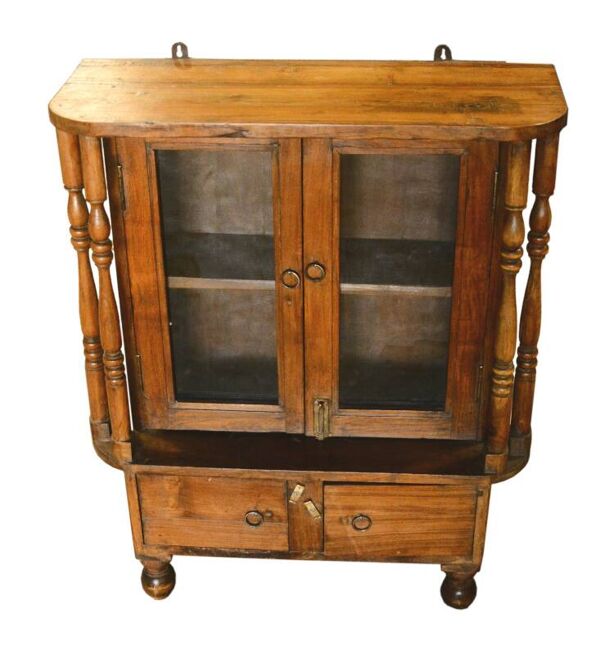 Vitrine bijoutier marron sur pieds meuble de metier bois teck inde