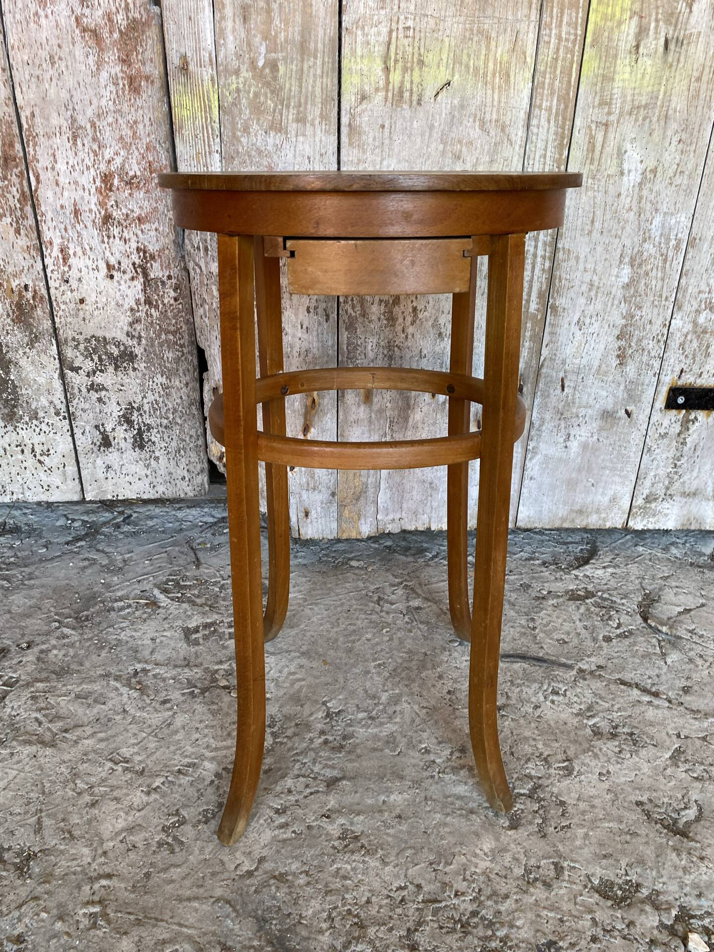 Antique Bedside Table Curved Wood THONET Style + Carved Drawer Wine