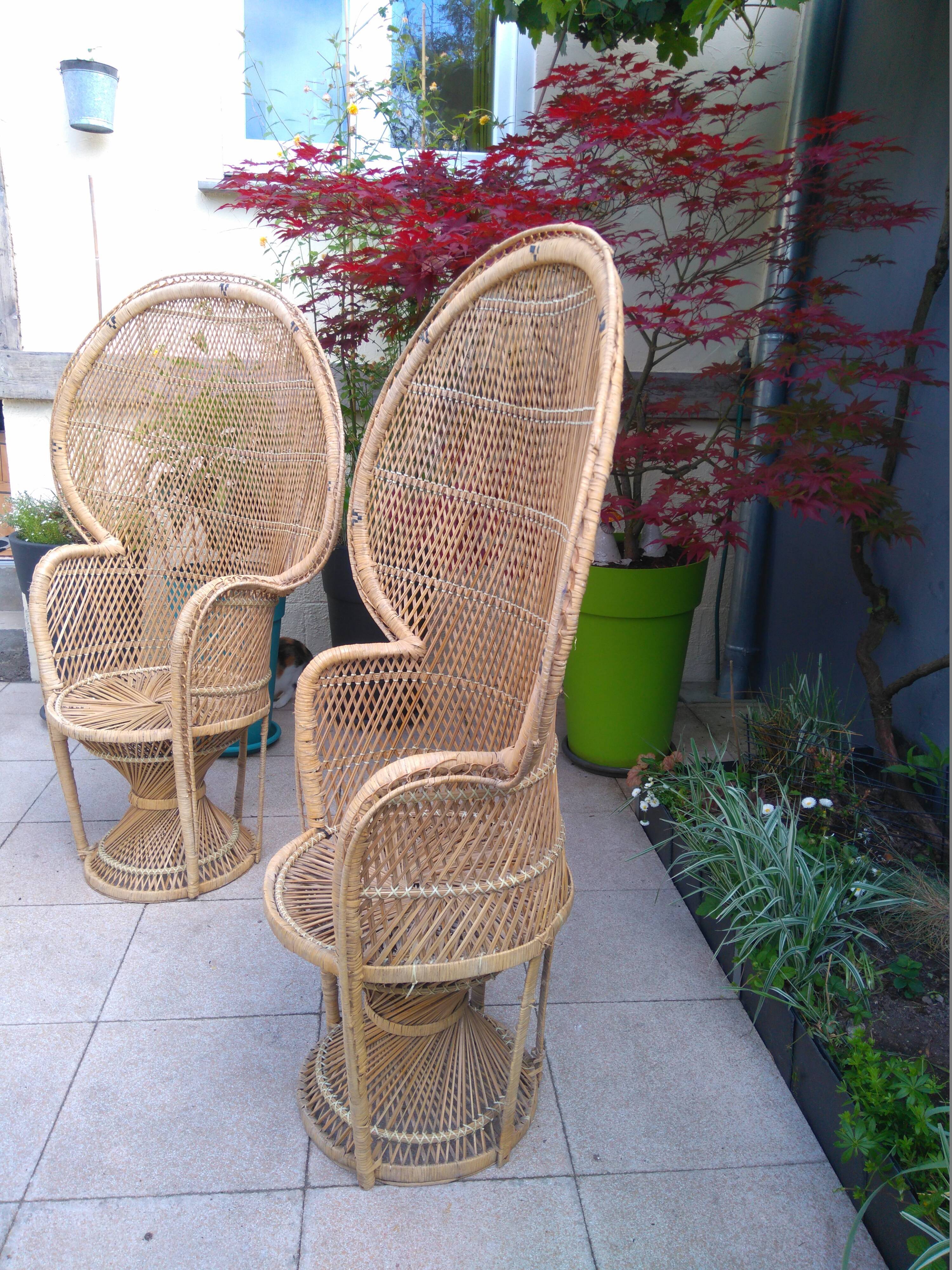 Pair of Emmanuelle rattan armchairs