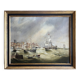 HST painting "Ship in port in heavy weather" 19th century signed Marschall