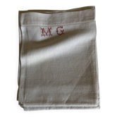 Set de 6 serviettes en lin caviar 1930 brodées MG rouge 65 x 85