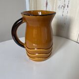 Vintage pitcher carafe Water pot, jug, enamelled ceramic PL France corrugated