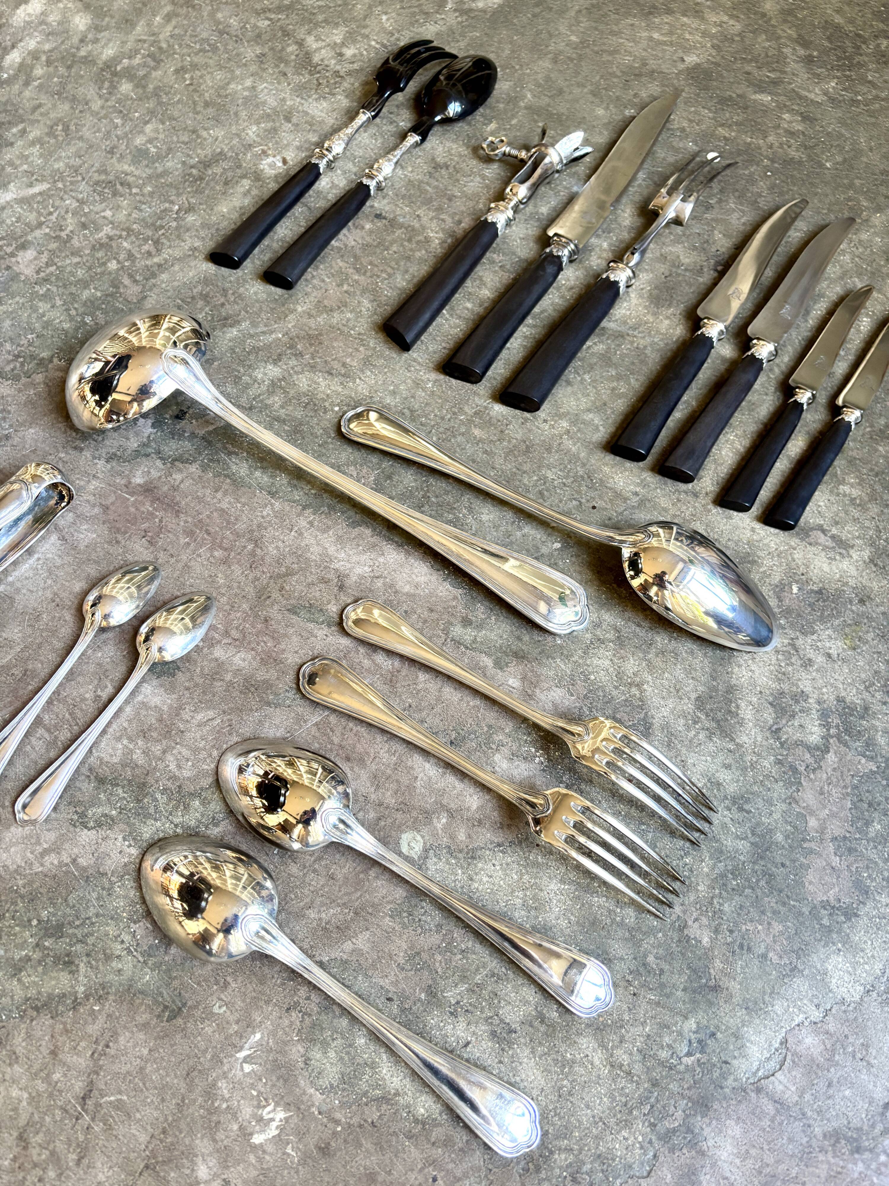 68-piece silver-plated and black ebony cutlery set with 4 velvet cases