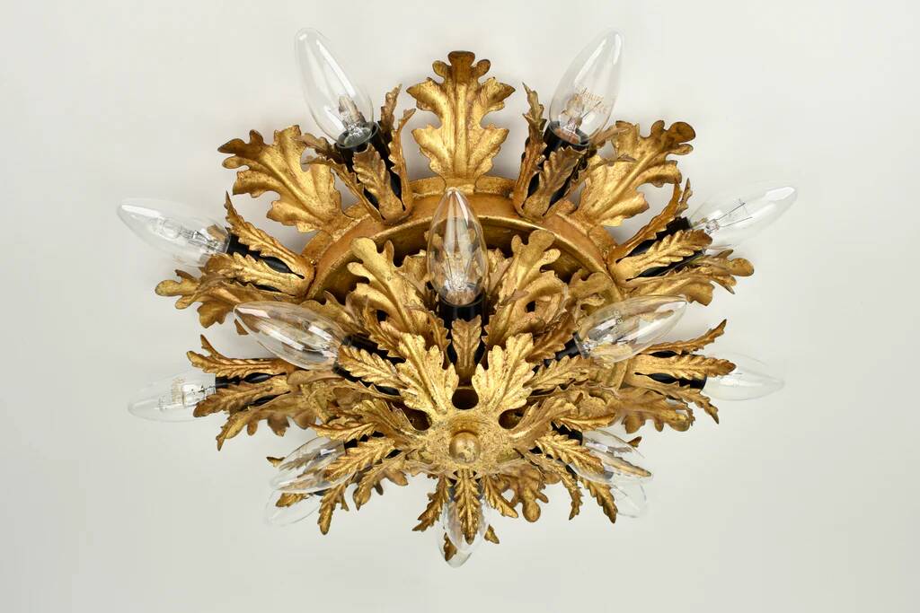 Plafonnier à deux niveaux en feuille d'or par Banci Firenze