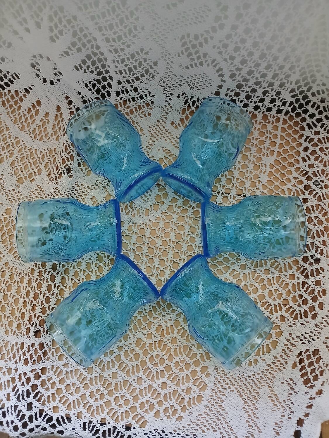 6 antique blue glass glasses