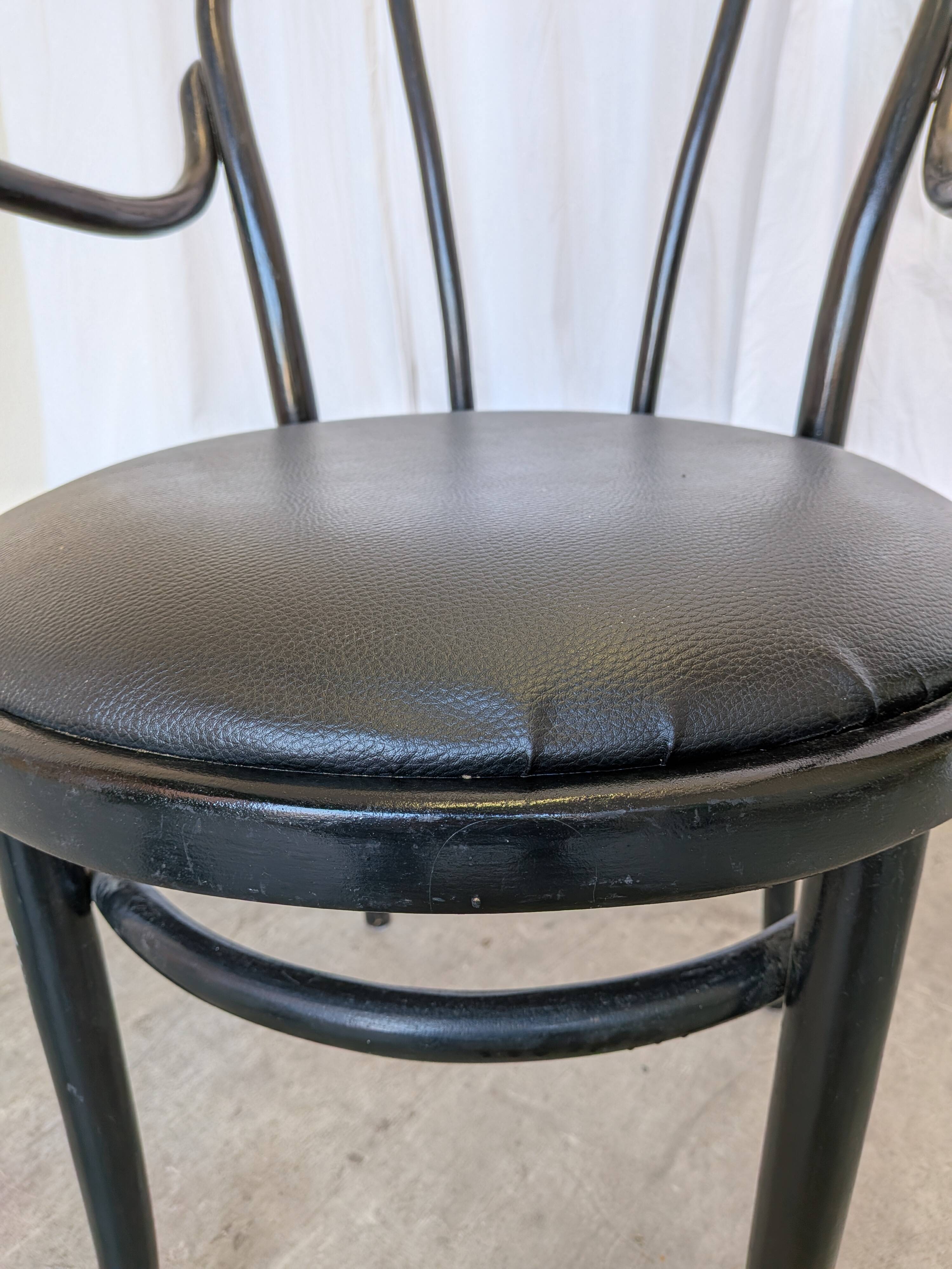 Vintage Thonet Style Dining Chair: Black Bentwood Cane Seat