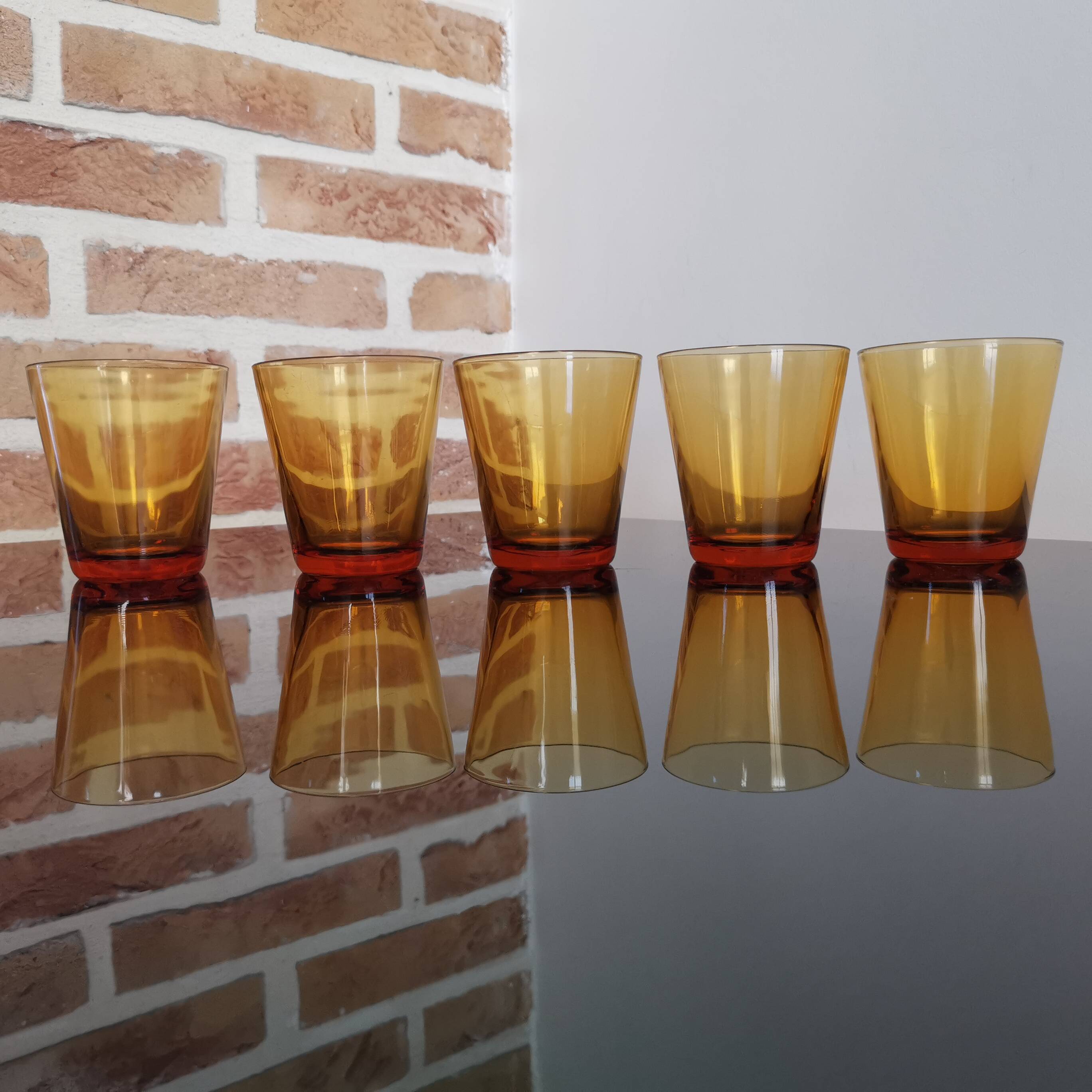 Set of 5 amber brown glasses Vereco 1970s