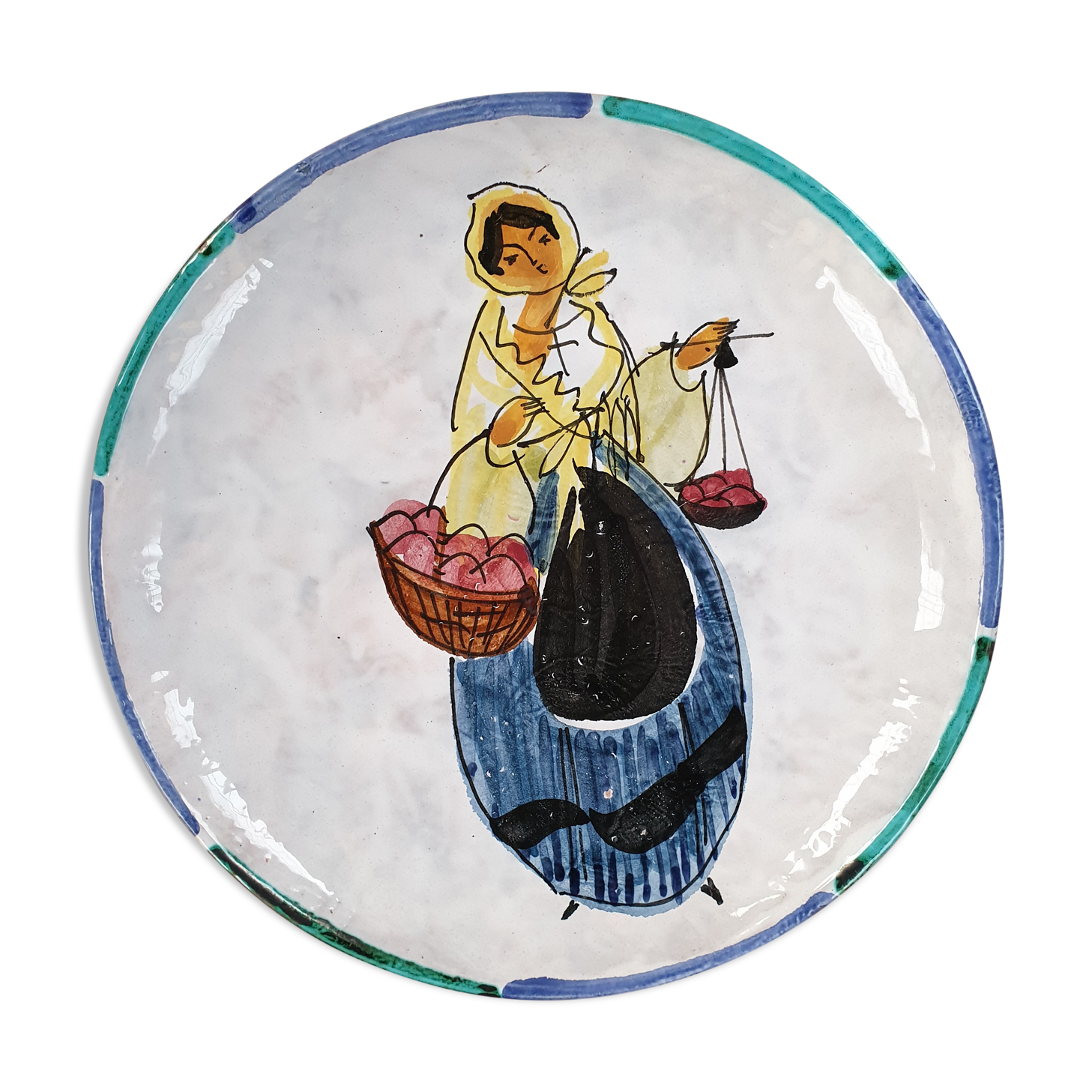 Le Brescou enamelled ceramic Vallauris plate