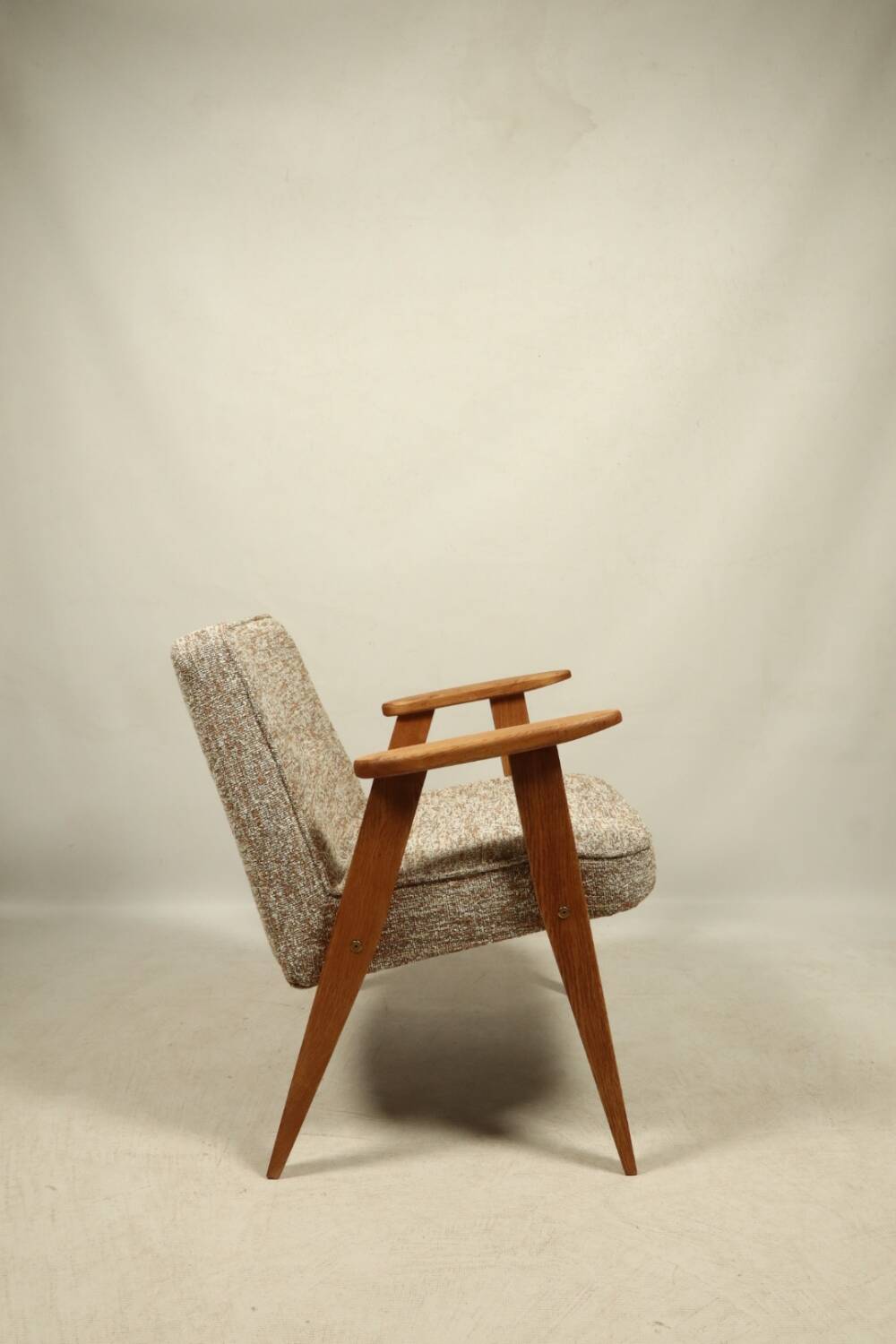Vintage armchair brown granola oak wood design by Chierowski 366