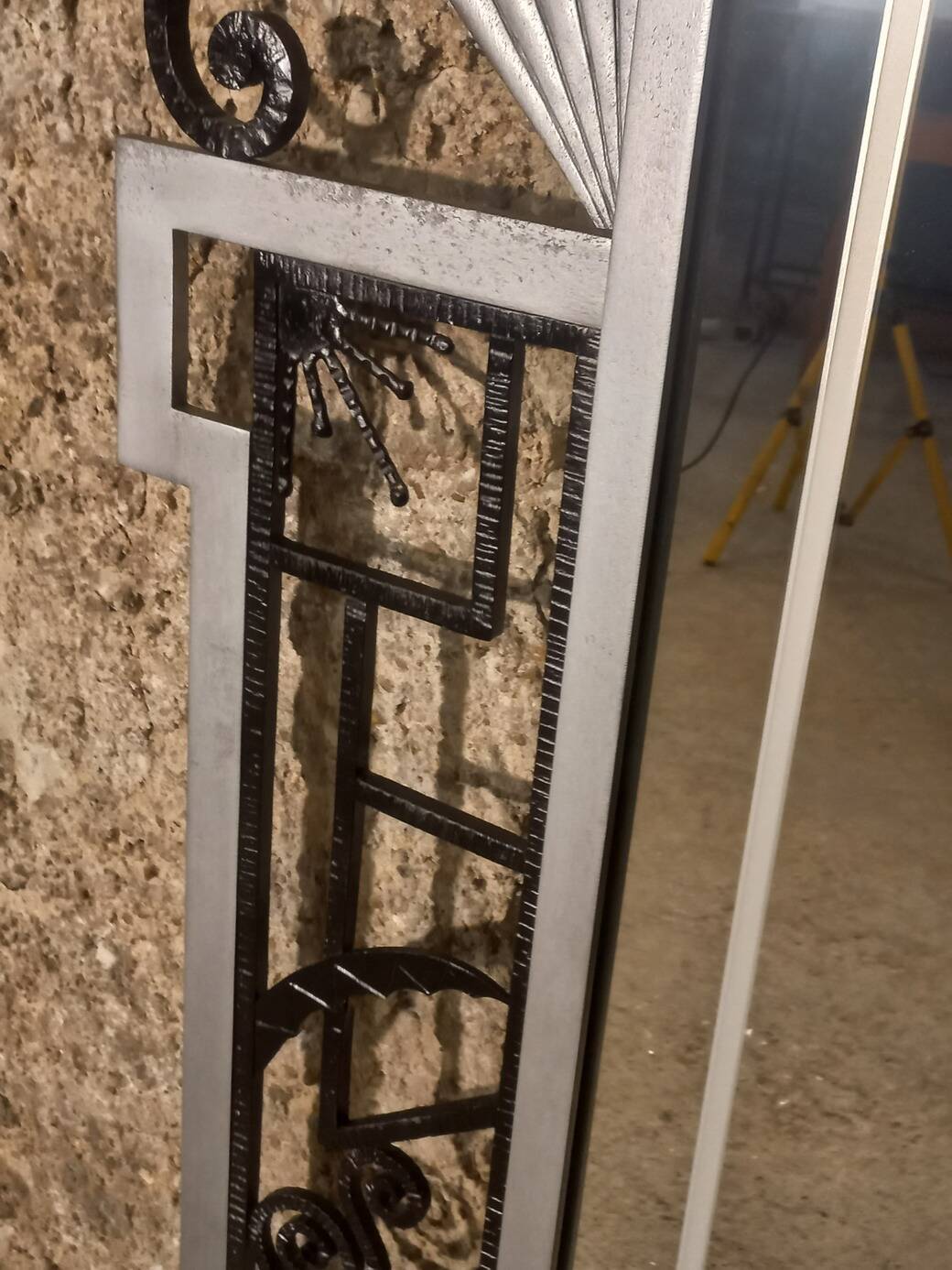 Art Deco trumeau mirror in steel