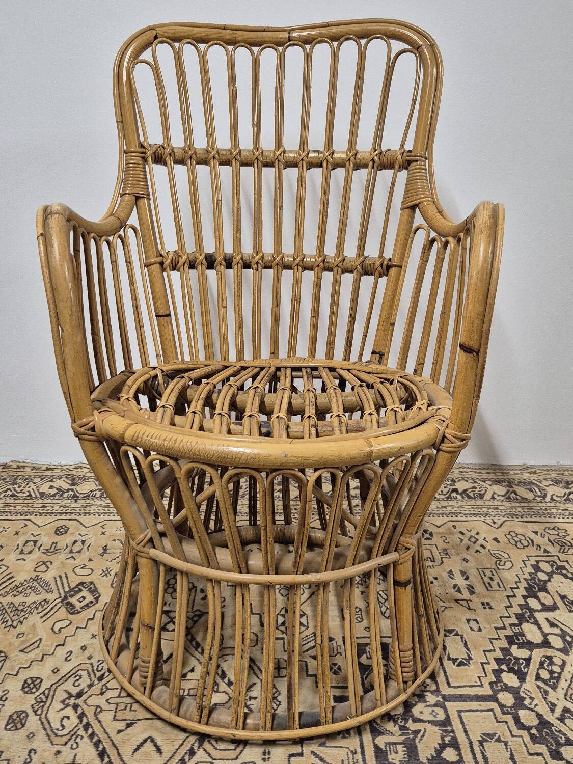 Fauteuil en Rotin Bambou vintage 1950s design -H85cm