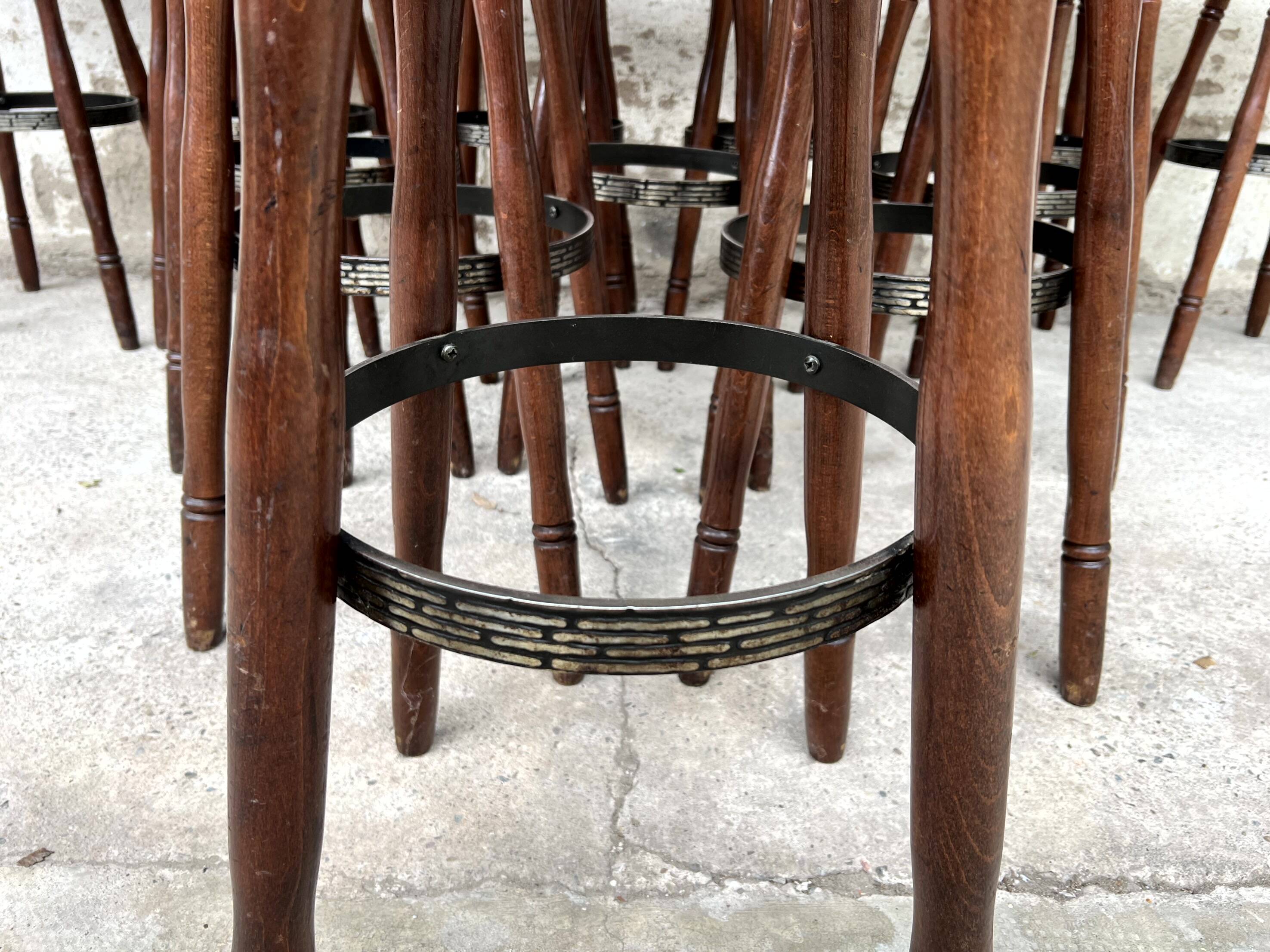Set of 12 solid wood bar stools 1960 - 1970 vintage