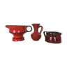 3 red ceramic vases