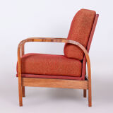 Restored Art Deco Armchair, Original Upholstery, Walnut, Veneer, Czech, 1930s