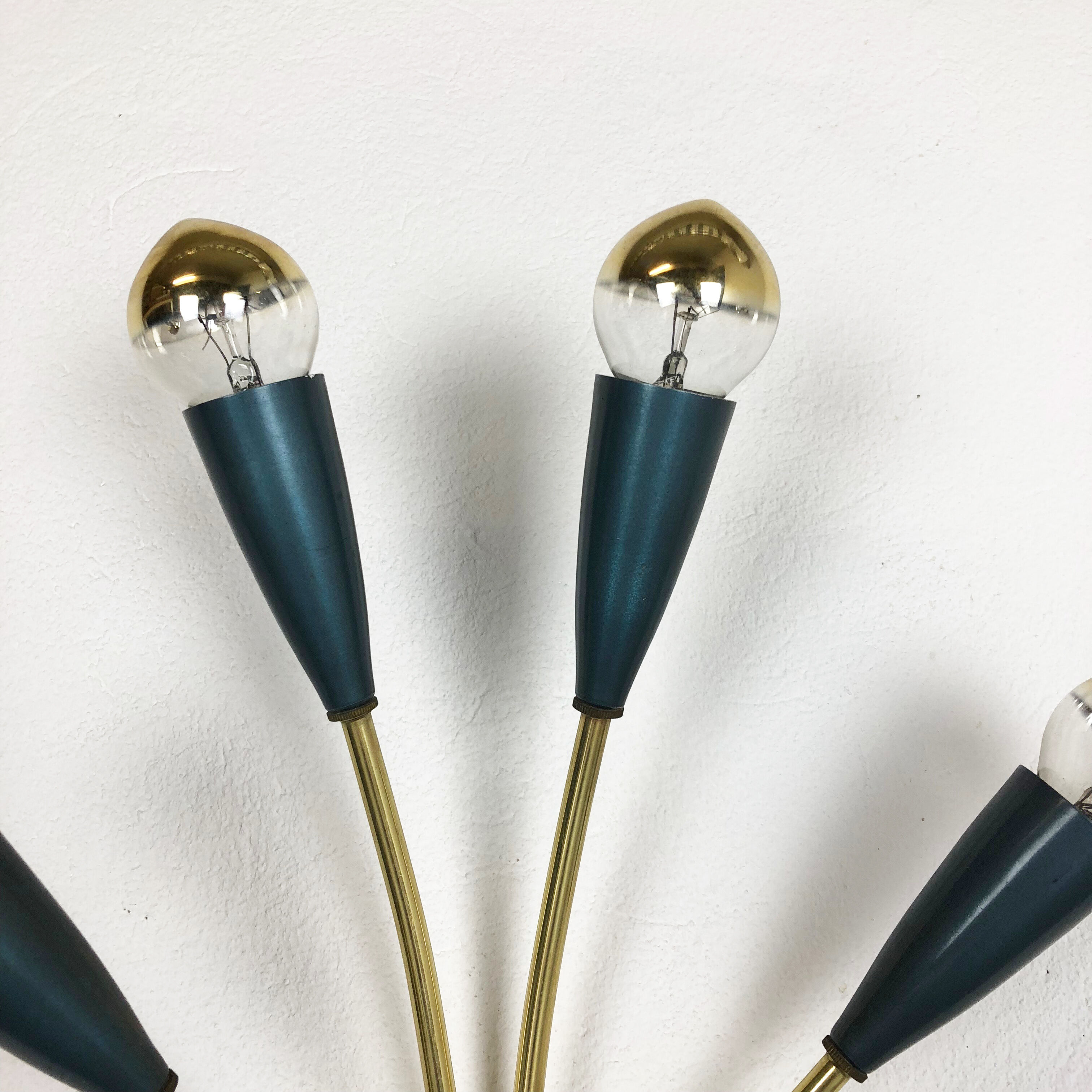 Italian blue and brass wall lamps Italy, 1950