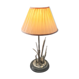 Desk lamp in marble and metal plated silver cigne decorated signed by agudo,