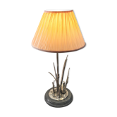 Lampe de bureau en marbre et métal plaqué argent cigne décoré   signé par agudo,