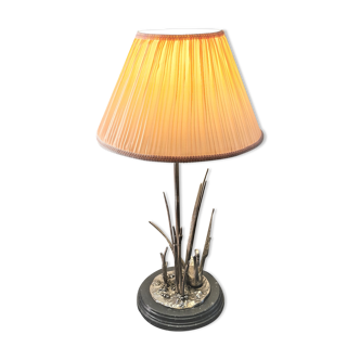 Desk lamp in marble and metal plated silver cigne decorated signed by agudo,