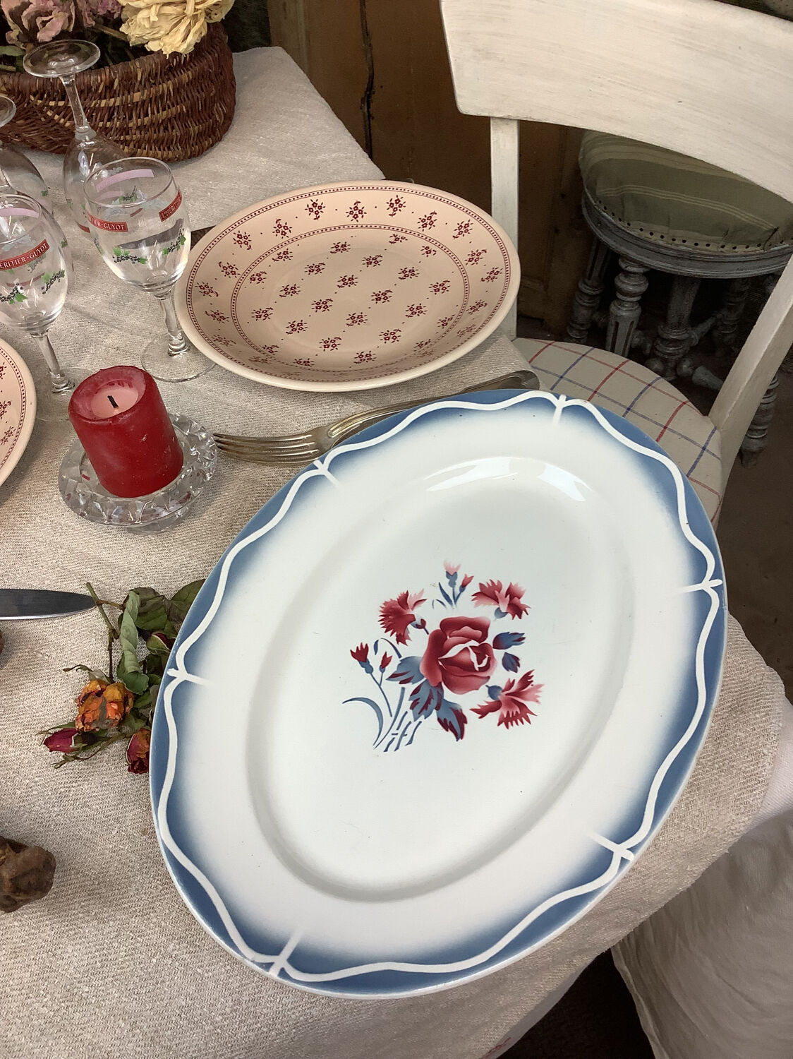 Old artisanal dish made in France Digoin Sarreguemines