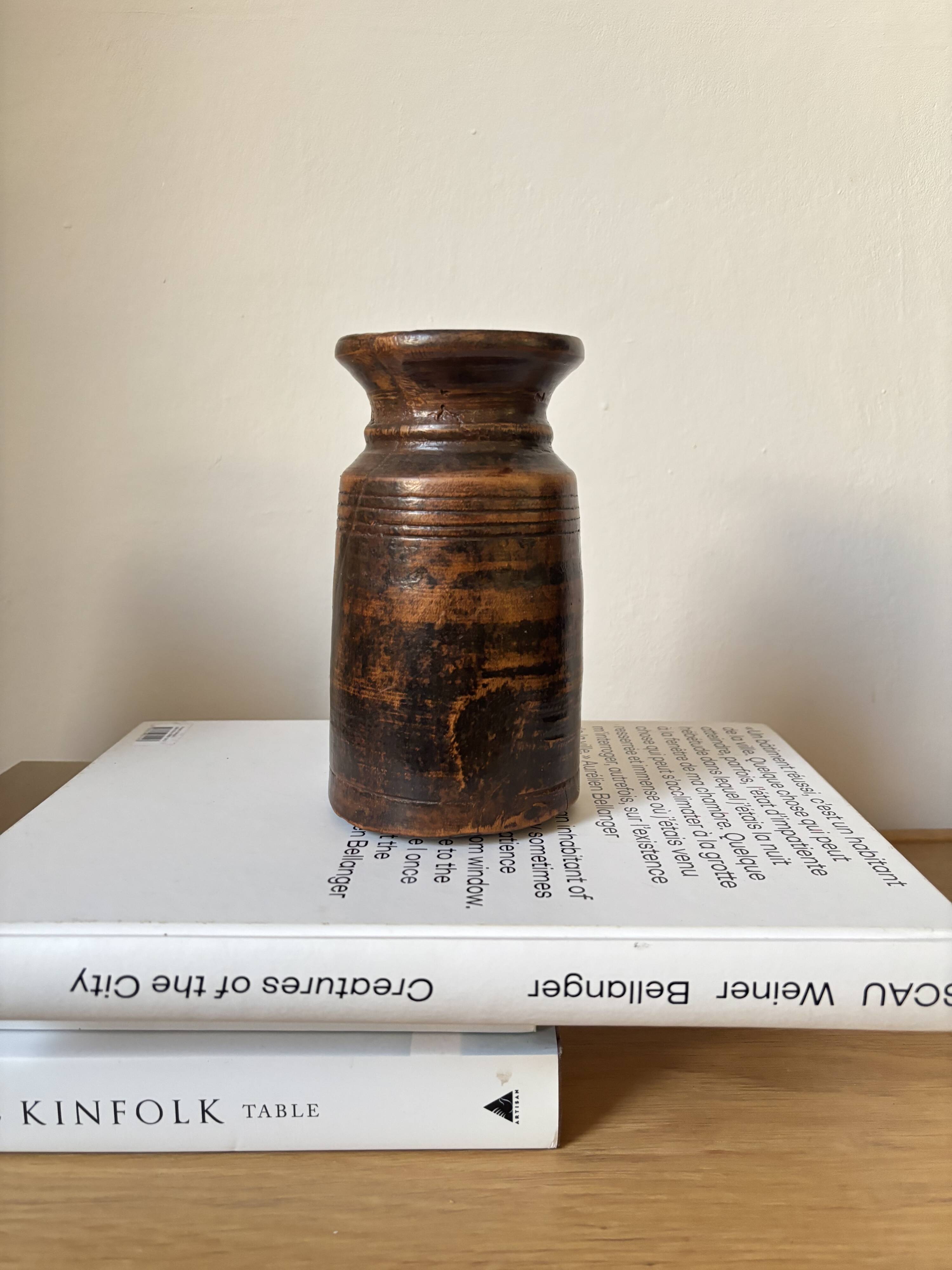 African Vase Solid Wood - Primitive Art - Wabi Sabi Sculpture