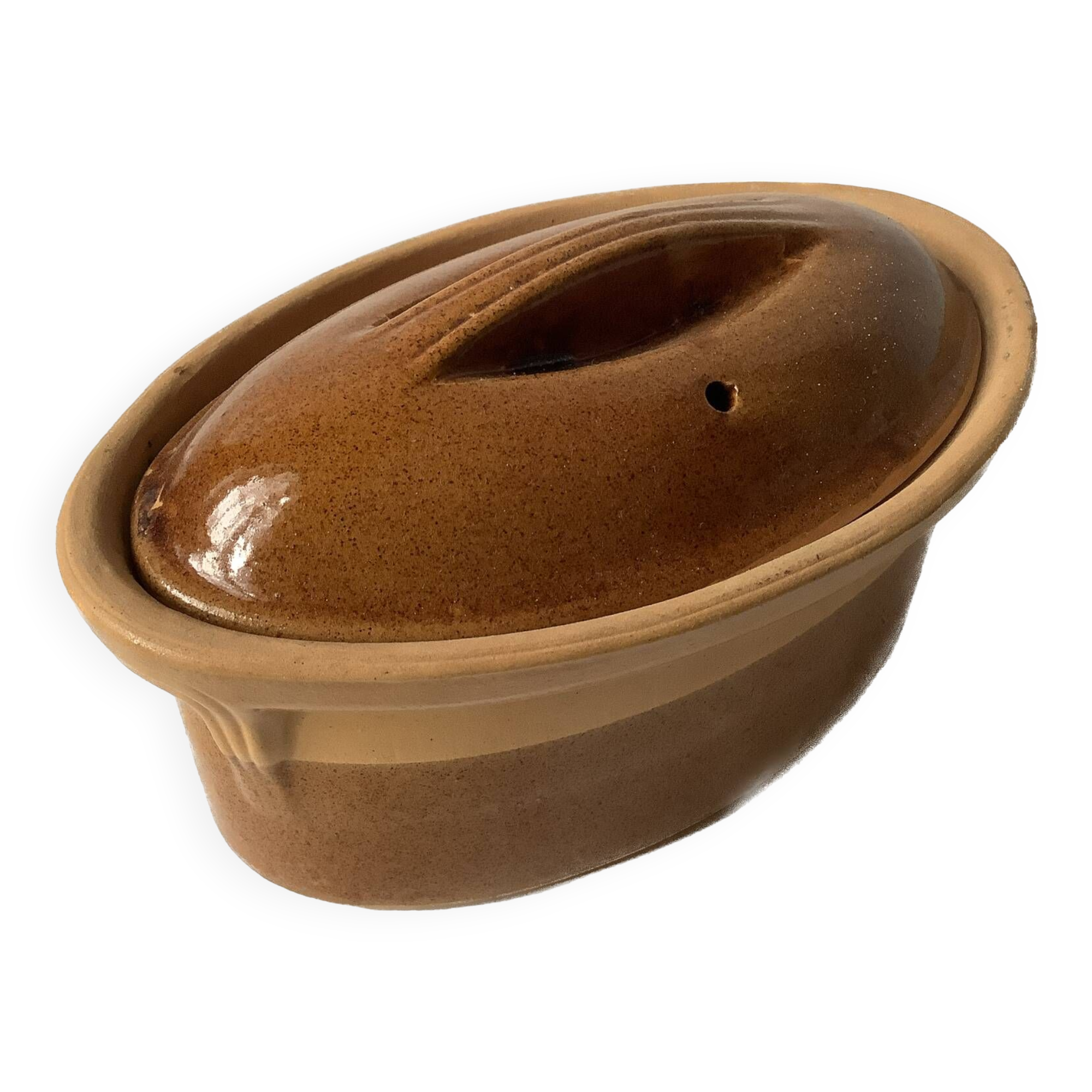 Small beige & brown terracotta terrine