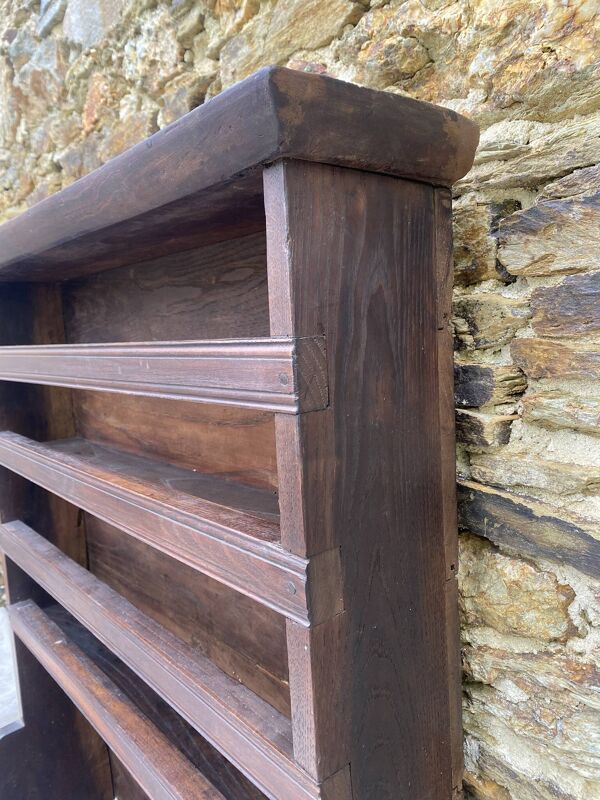 Ancien haut de vaisselier porte-assiettes en bois massif
