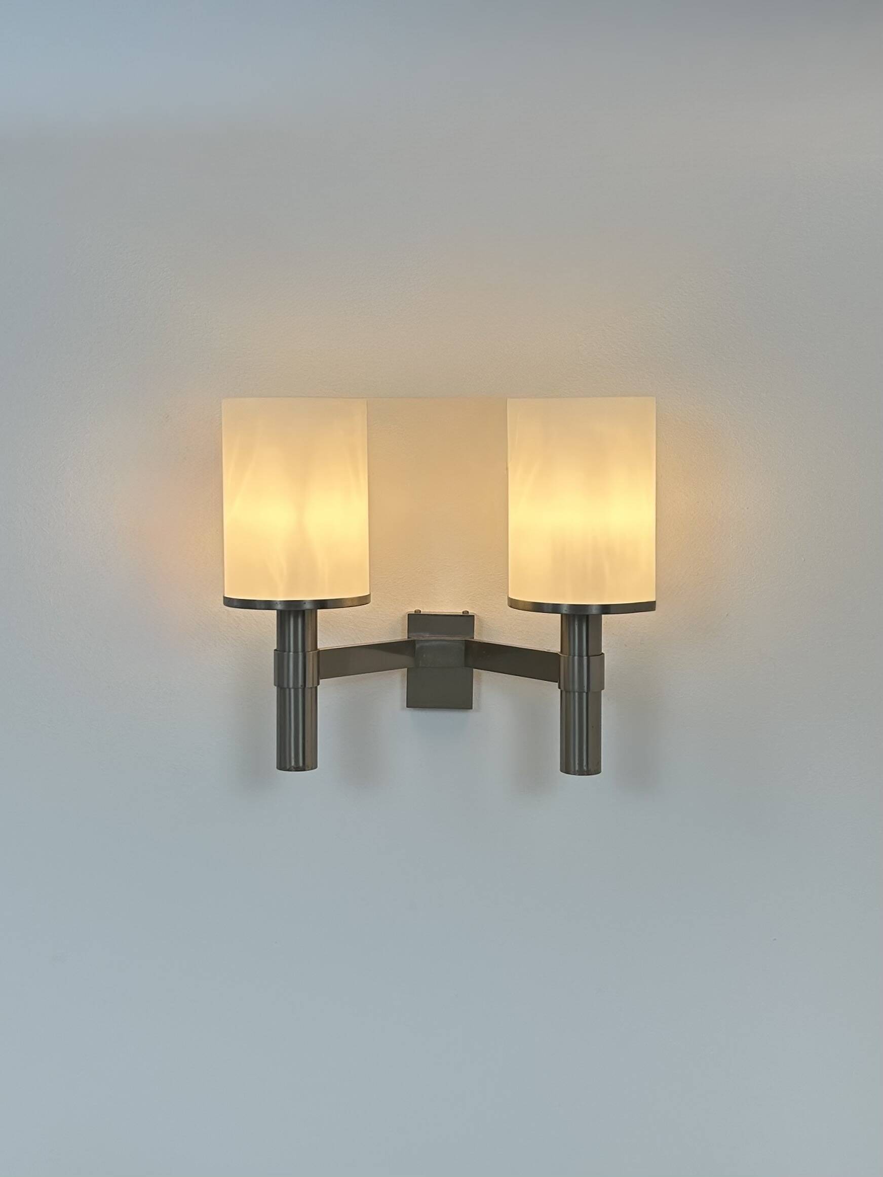 Perzel double wall light model 1141, metal and opaline, France, 1960.