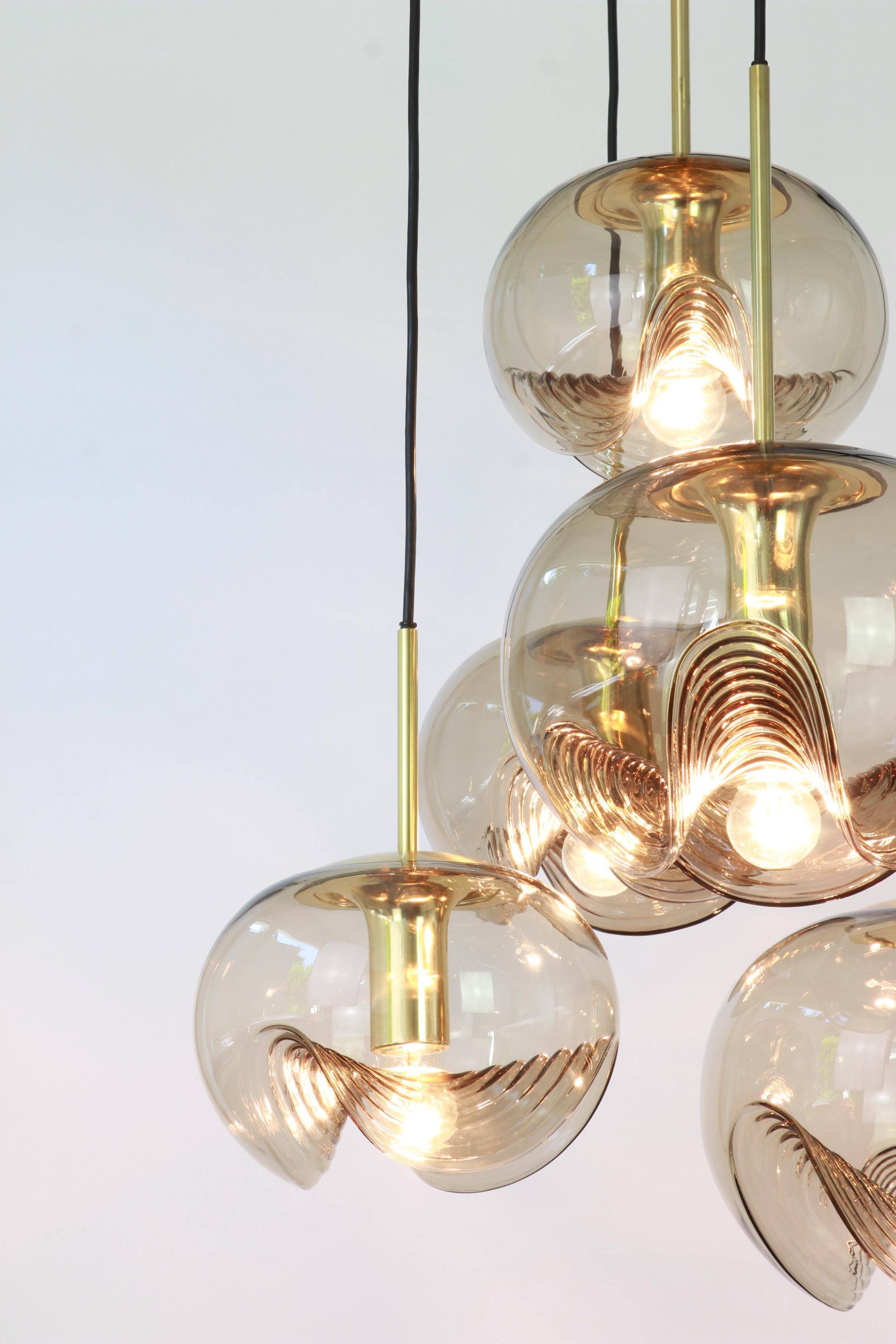 Grand cascading chandelier in smoked glass by Peill & Putzler, Germany, 1970s.