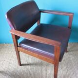 Pair of armchairs in rosewood from Rio and plum leather, Denmark 1960