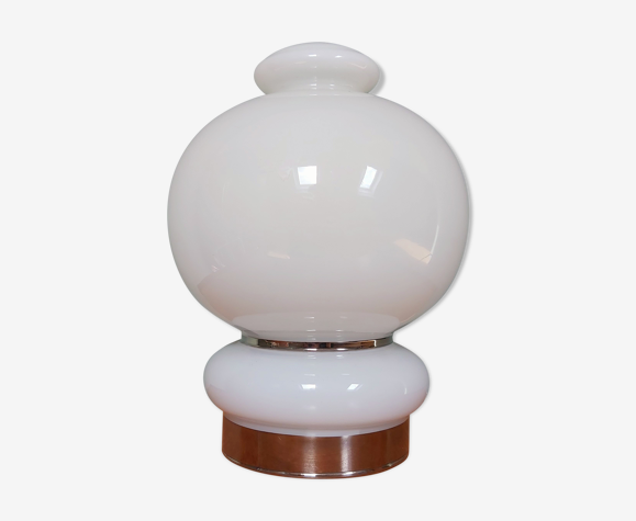 Lampe vintage en opaline blanche, style space age, années 70