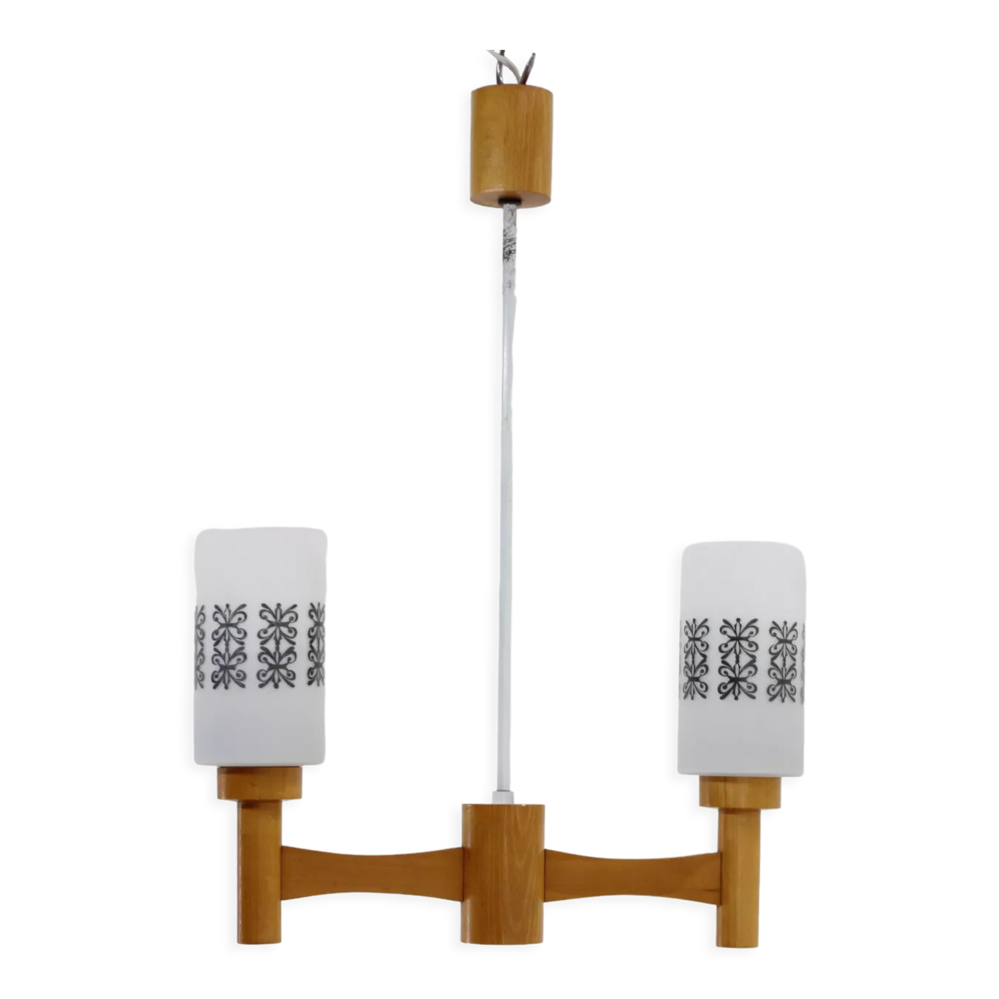 1980s wood and glass pendant light, Czechoslovakia