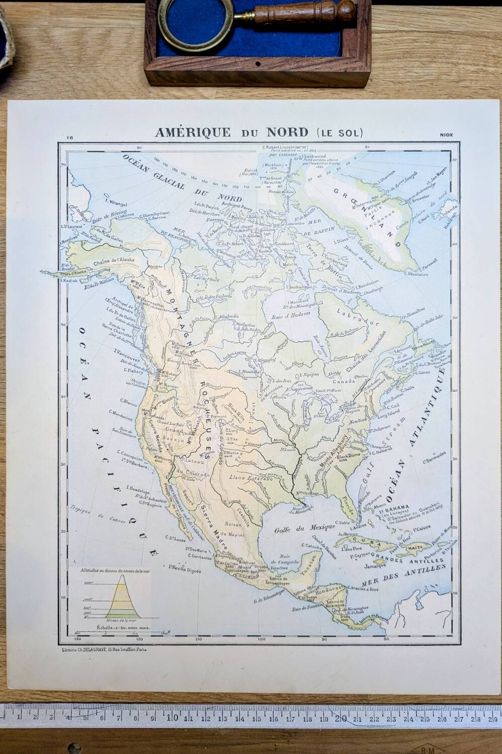North America. Geographical map printed in 1900.