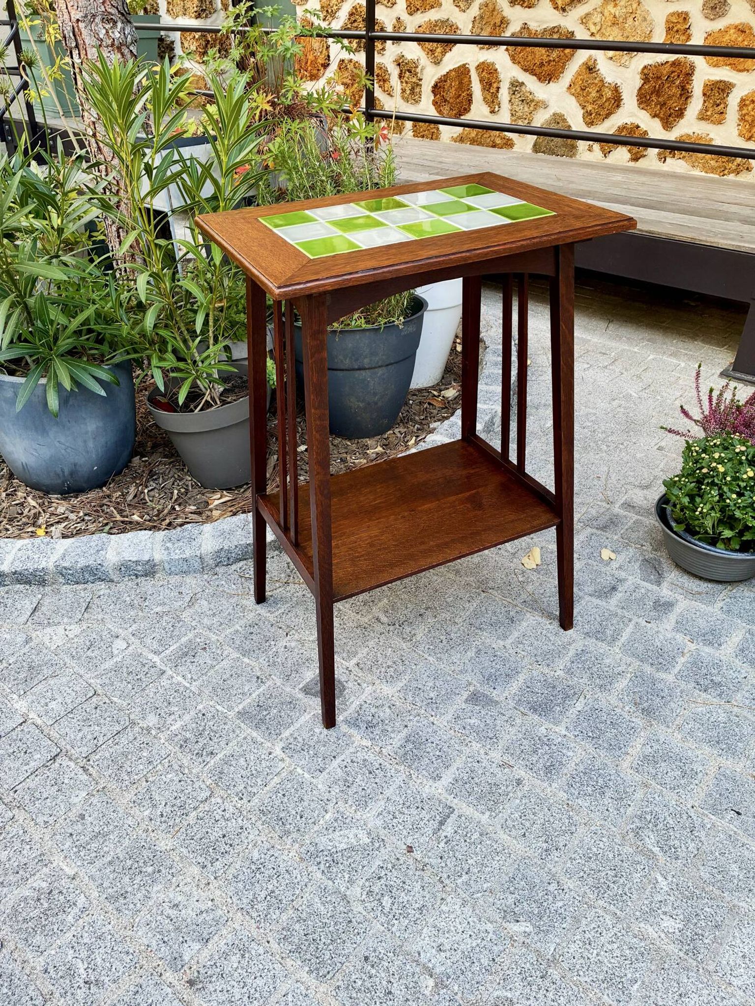 Art Nouveau side table 1910 with double tops in dark oak.