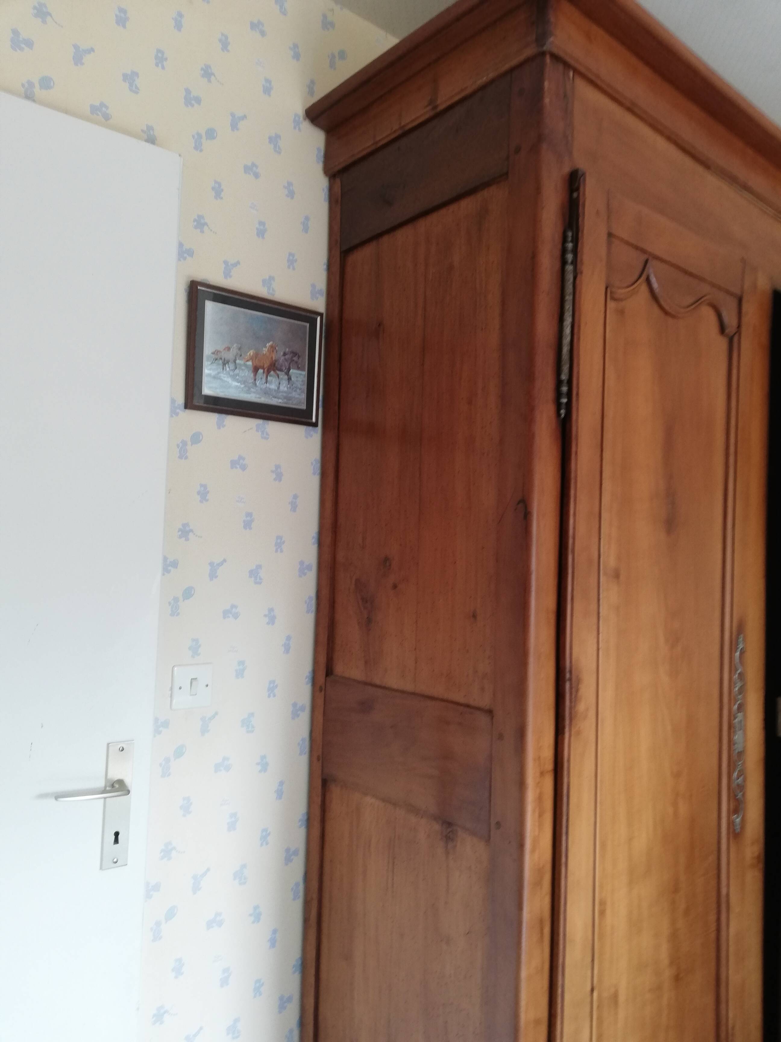 Louis XV style wardrobe entirely pegged wood with 2 cherry wood doors.