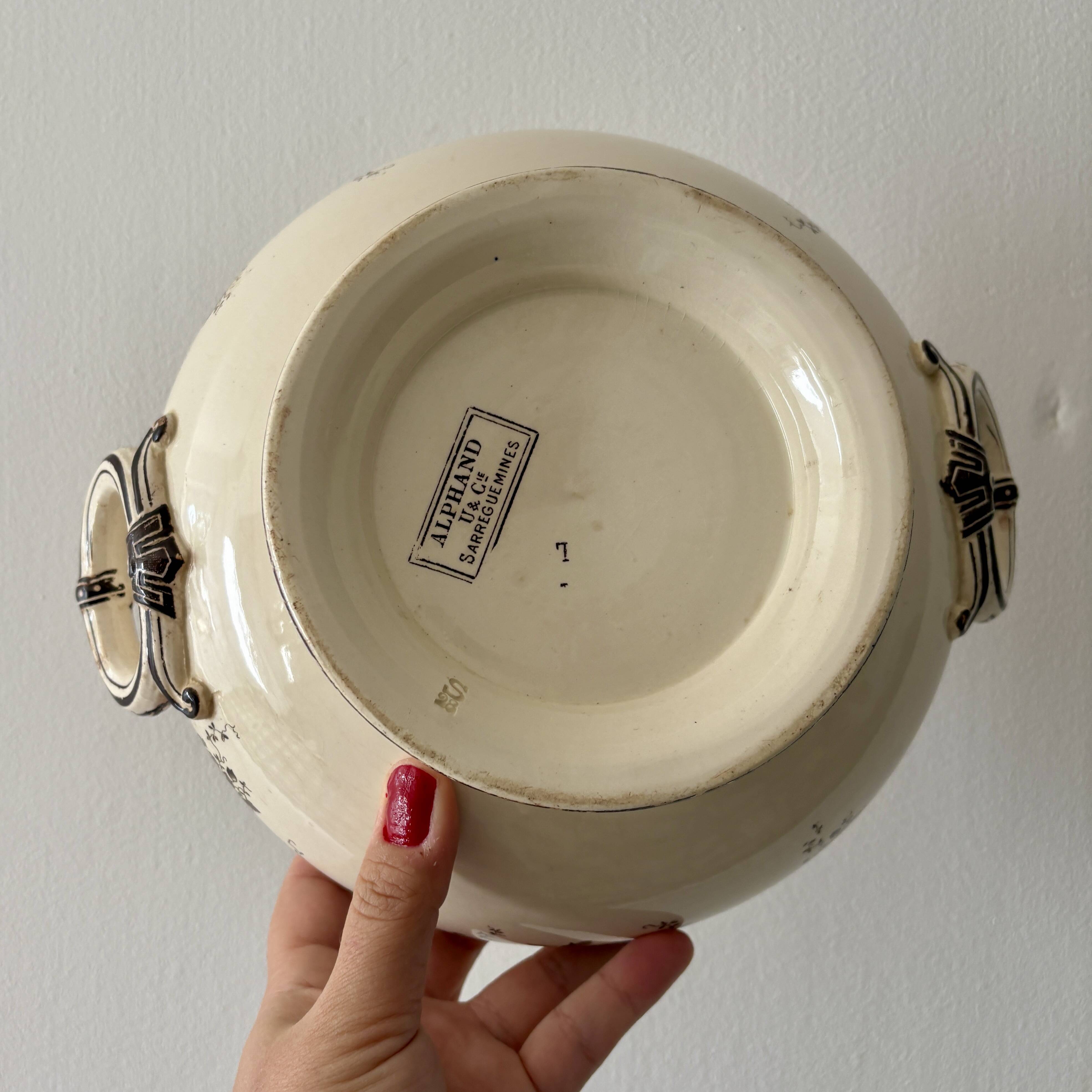 Antique ironstone soup tureen, Aplhand model from Sarreguemines