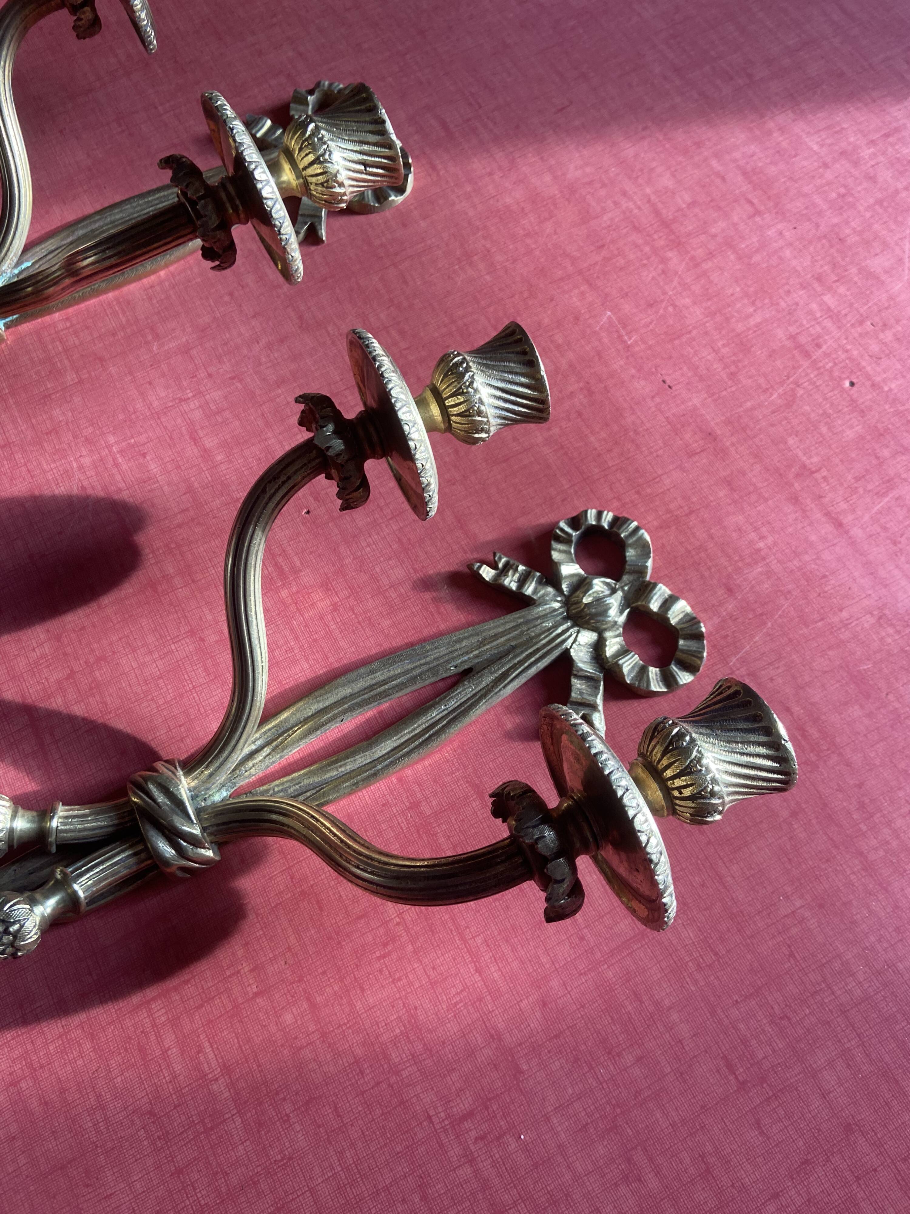 Superb Pair of Louis XVI Style Gilded Bronze Wall Lights – Signed A