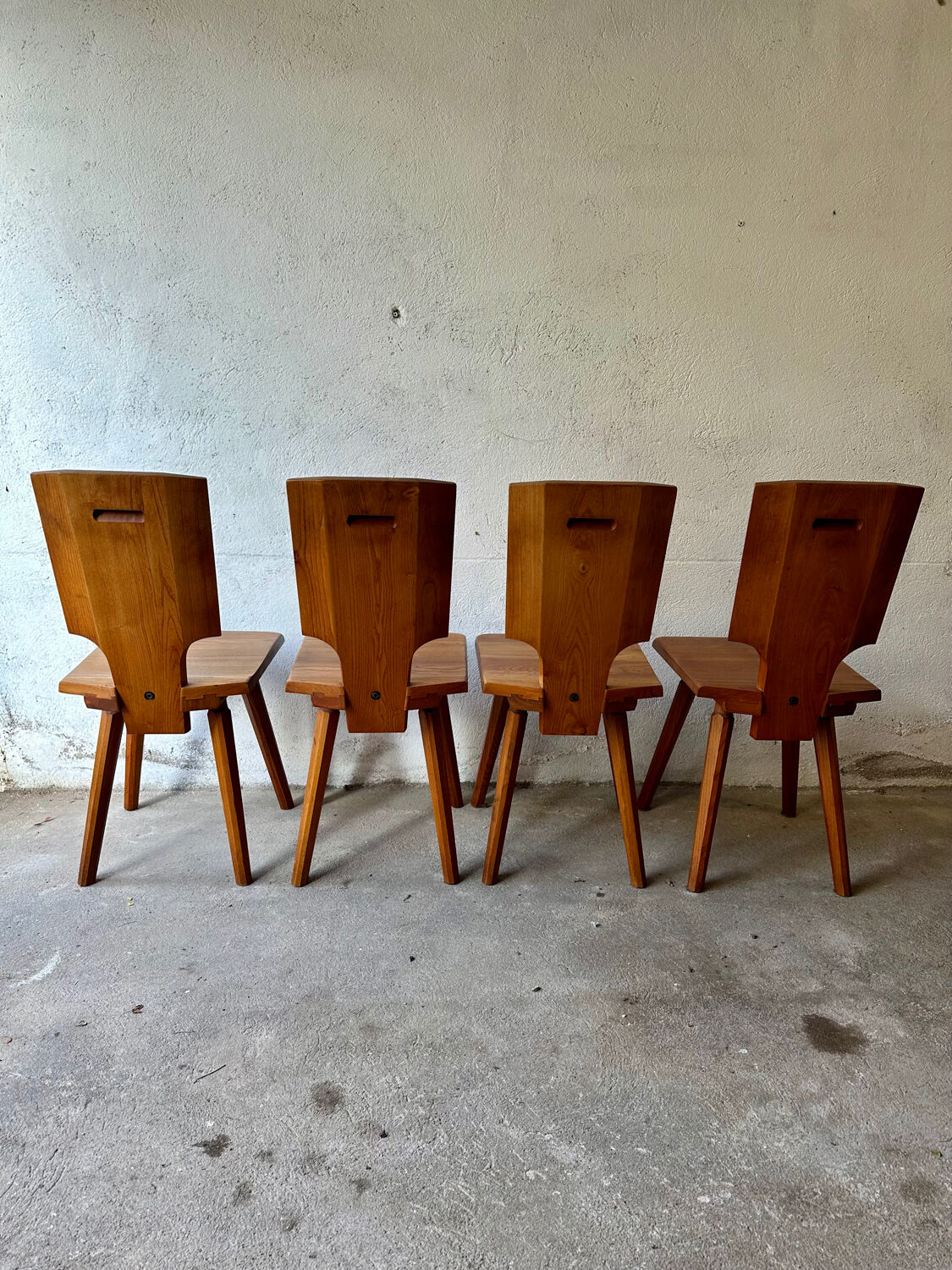 4 S28 elm chairs by Pierre Chapo, 1970