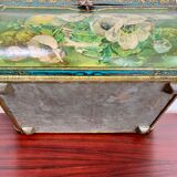 Old and large lithographed sheet metal box Japanese decoration