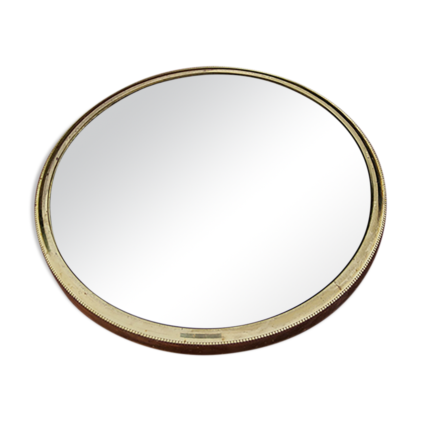 Round mirror of the 50s in gold metal 33cm in diameter