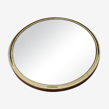 Round mirror of the 50s in gold metal 33cm in diameter