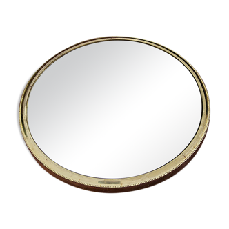 Round mirror of the 50s in gold metal 33cm in diameter