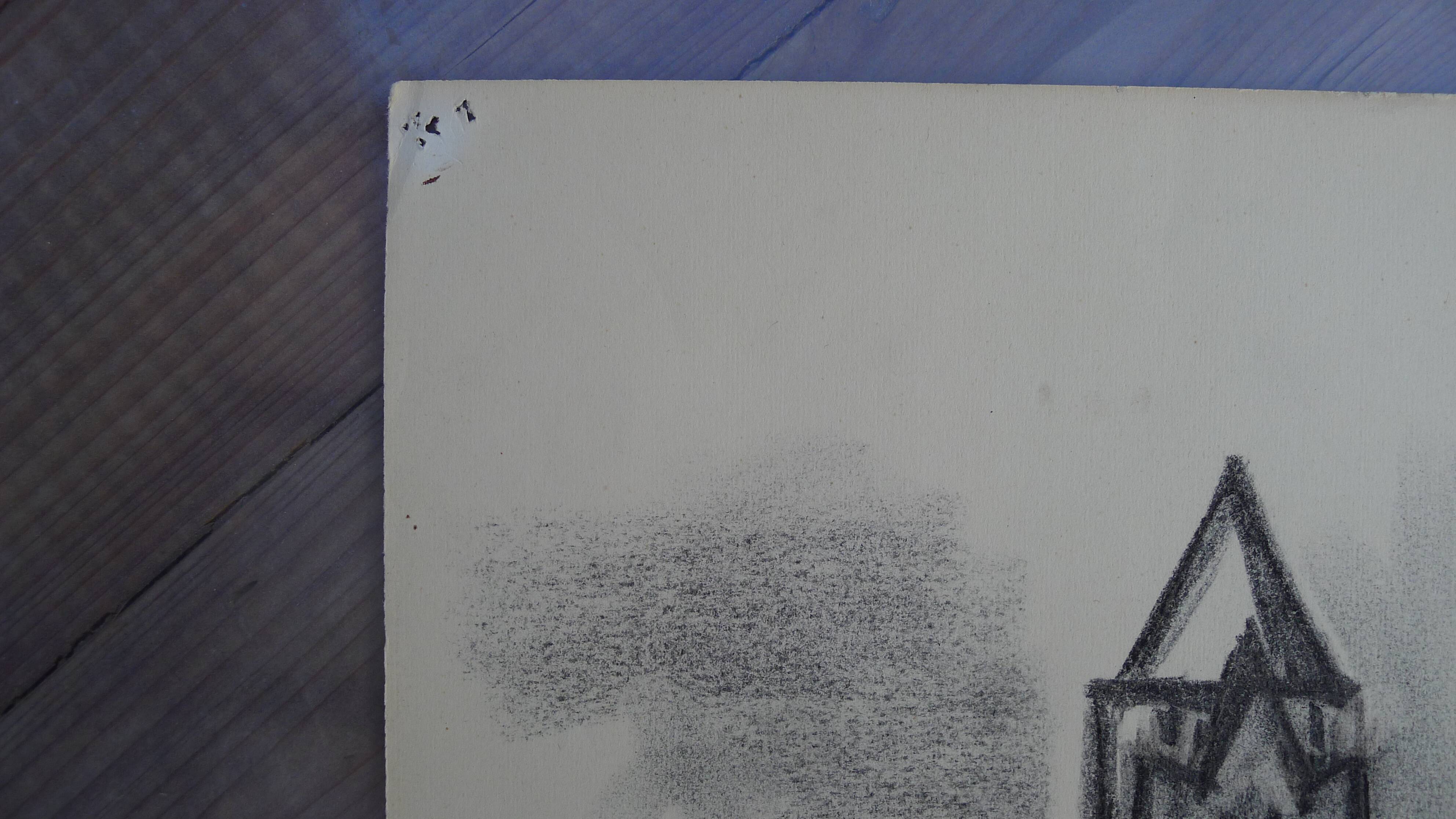 Uzerche, original charcoal drawing by Jean Villette (1913-2005)