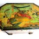 Octagonal sewing box with mirror, lithographed sheet: antique scene, 1900
