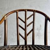 Rare McGuire 1970s dark brown rattan armchairs — set of 6, bamboo bindings, mid-century boho