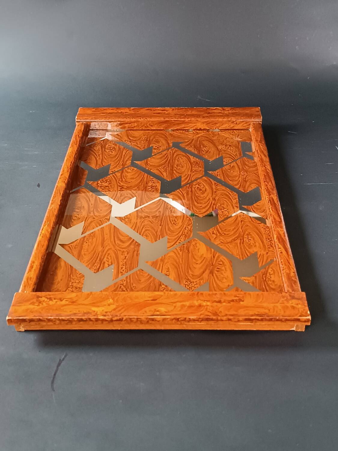 Two wooden and glass trays