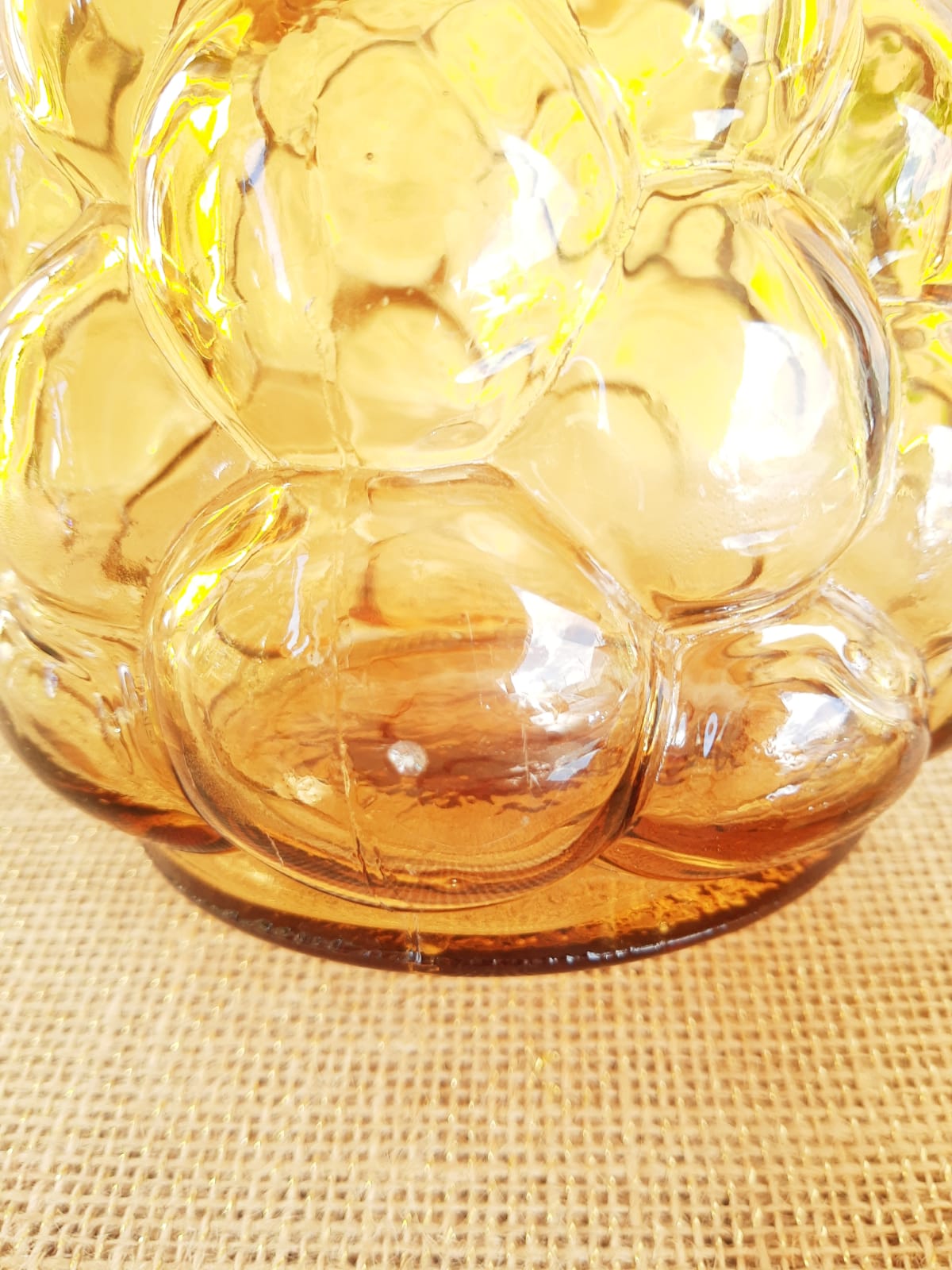 Italian decanter made of amber yellow empoli glass grape-shaped bubbles - vintage