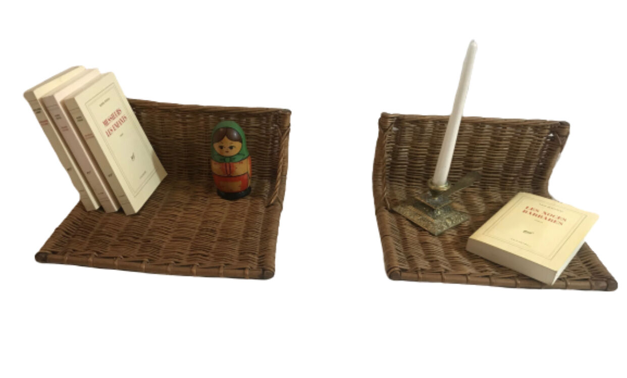 Pair of vintage hanging bedsides in wicker and rattan