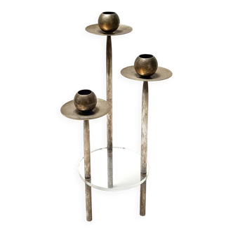 Postmodern Silver-Plated Brass and Plexiglass Candelabrum by Mesa, Italy 1970s