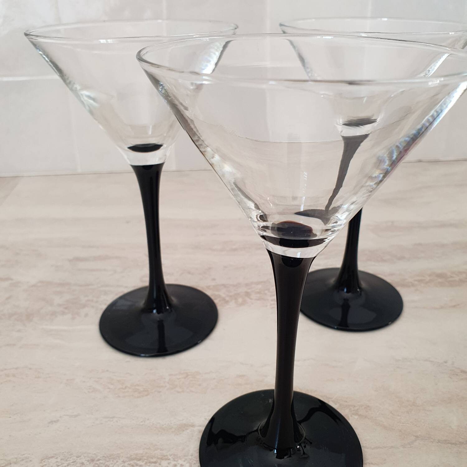 6 cocktail glasses / black stem martini glasses